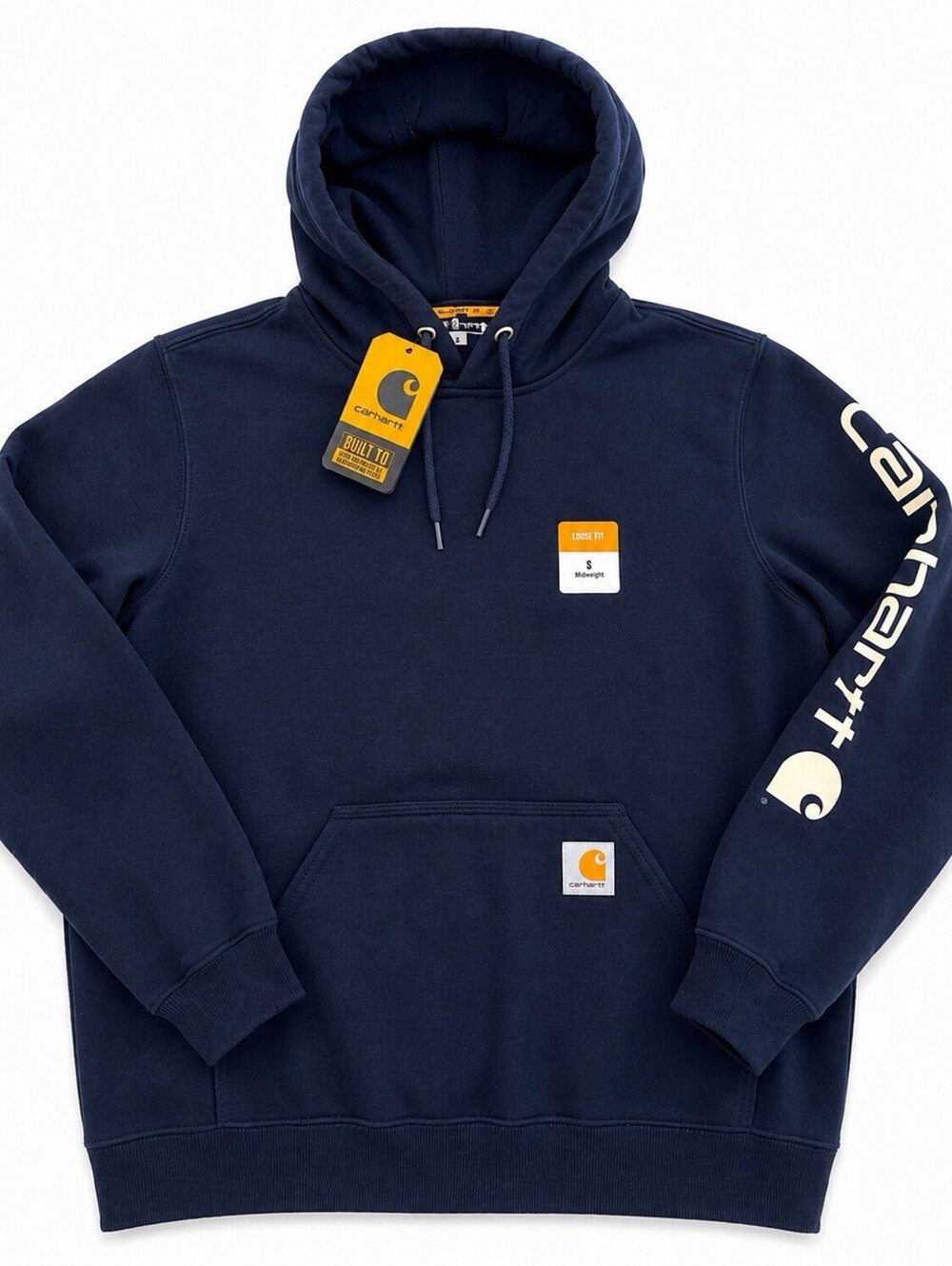 Carhartt K288 TS0288 Men’s Small Loose Fit Midweight Navy Logo Sleeve Hoodie